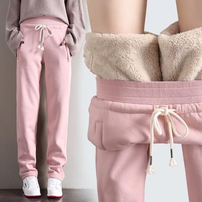 Frauen Winter Warme Hosen Koreanischen Kaschmir Hosen Casual Samt Breite Hosen Lose Fleece Jogger Frauen