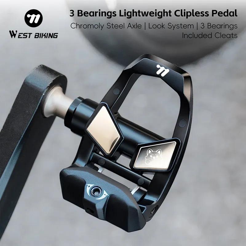 WEST BIKING Road Bike Pedals Nylon Bicycle Locking Pedals Cycling Bearing Cleats Clipless Pedal Look System With Locking Plates
