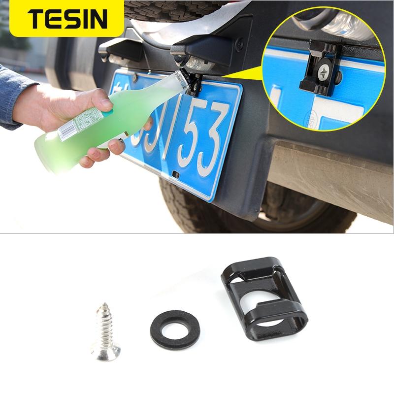 TESIN License Plate for Jeep Wrangler JK 2007 Up Car Rear License Plate Mounted Part Screws Bottle Opener Decoration Car