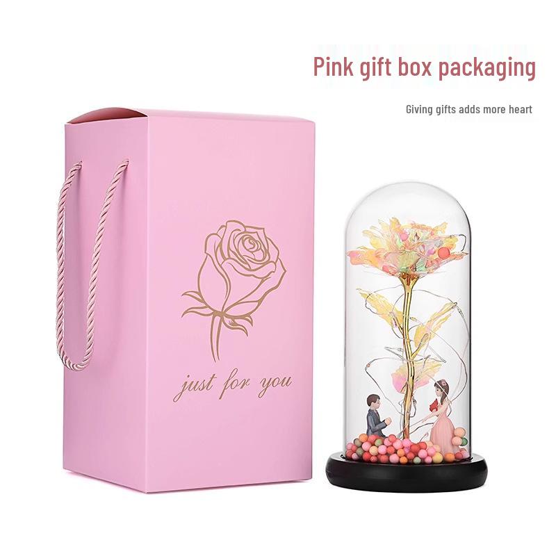 LED Rosegold Folie Konservierte Blume Glaskuppel - Kreatives Geschenk für Valentinstag & Frauentag