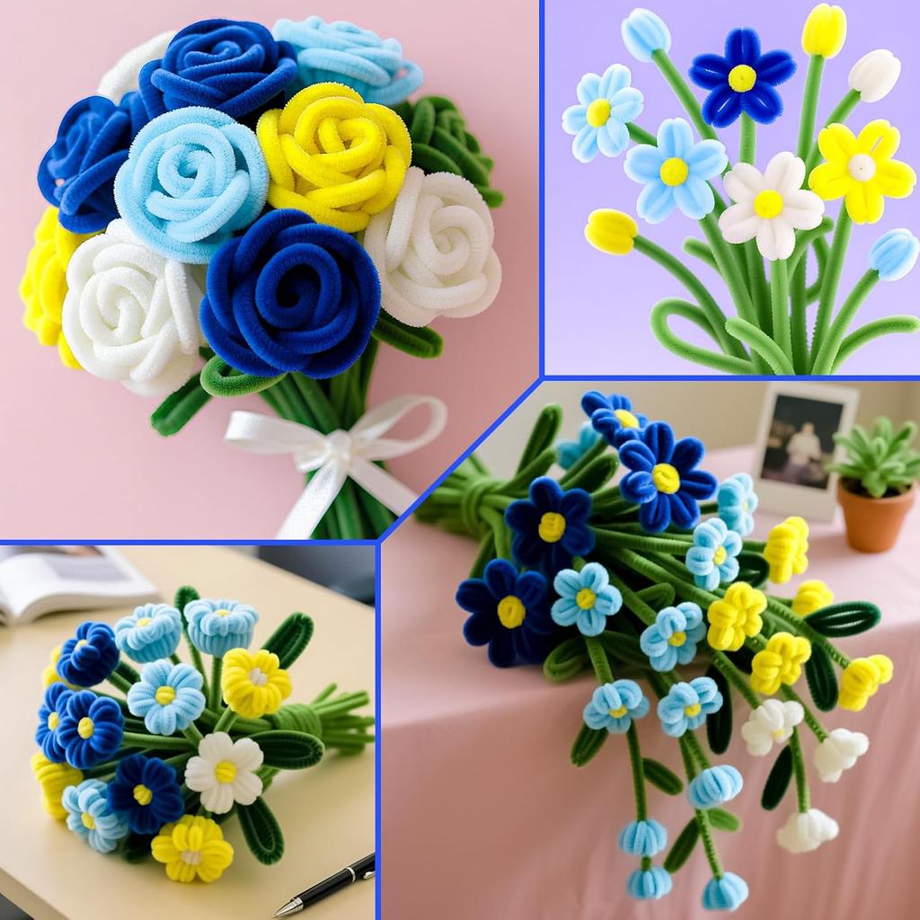 250Pcs Pipe Cleaners Craft Set, 5 Colors Pipe Cleaners Bulk Pastel Chenille Stems for Craft Pipe Cleaner Flowers Making Kit