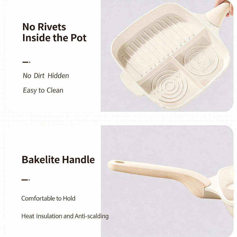 COOKER KING Fried Egg Pan Partition Frying Pan3 In1 Breakfast Frying Pan Multifunctional Non-Stick Barbecue Lunch Pancake