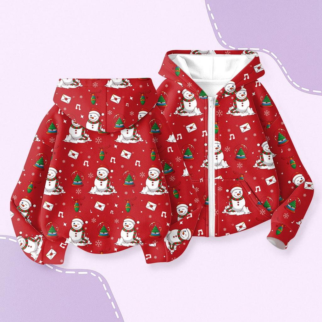 Children's Fashion Christmas Printed Long Sleeved Hooded Sweatshirt, Girls' Hoodie Jacket