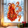 2027 New Year Decorations of Goat Window Cling, Lunar Zodiac Glass Auspicious Ornaments Sticker, Flame Style Spring Festival Door Decor for Home Shop