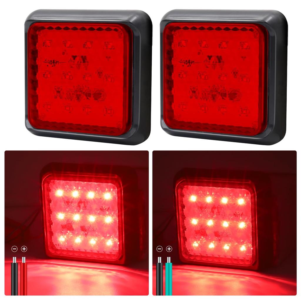 Xuzimaoyi Rückleuchten für Kompatibel mit Kein 2er-Pack LKW, 12V-24V Kompatibel, Quadratisch, Rot, LKW, Anhänger, Traktoren, Schneepflüge, Boote, Busse,