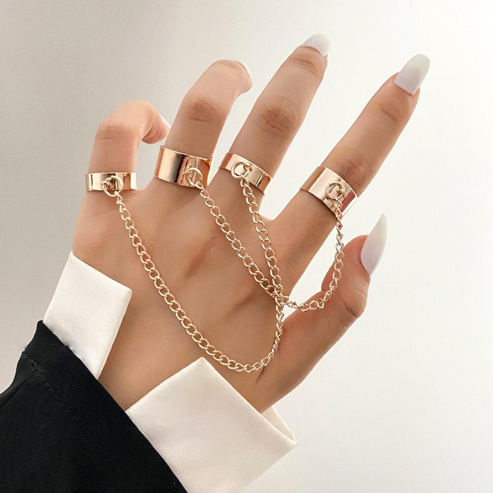 Zovoli Punk Cool Hiphop Women Chain Rings Multi Layer Adjustable Open Finger Rings Set Metal Alloy Man Rings Event Gathering Souvenir Present