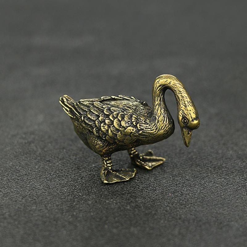 Mini 2pcs Cute Brass Goose Vintage Animal Statue Metal Figure Props Home Office Desk Decor Ornament