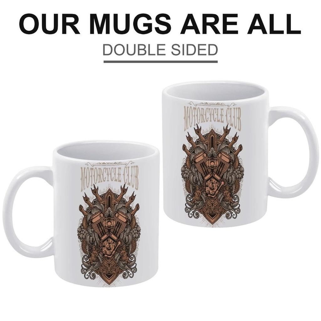 11oz Weiße glänzende Kaffeetasse mit doppelten Druckflächen, Robuste Keramikkonstruktion für heiße Getränke und tägliche Warmgetränkezeit