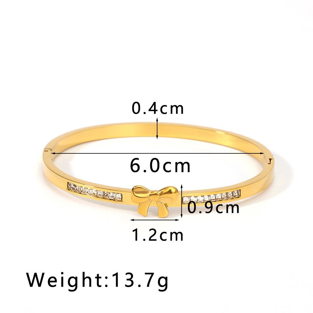 Gold Color Stainless Steel Bowknot Bangle For Women Inlaid Diamond Bracelets