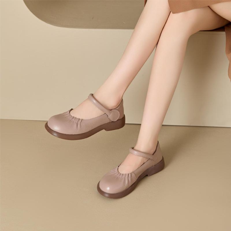 Fashion Spring Summer Genuine Leather Shoes Women Mary Janes Fashion Brand Ladies Flats Black White Plus Size 41 D415