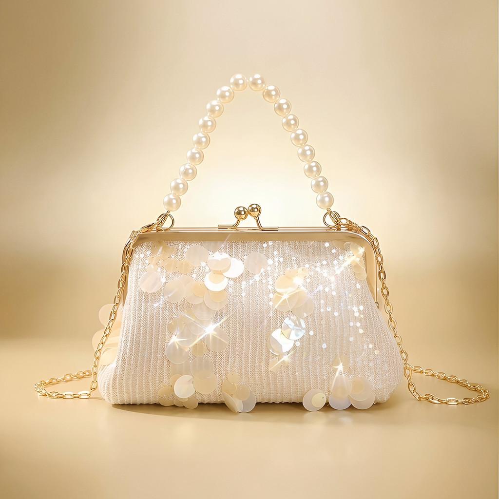 Shell Clutch Bag With Pearl Chain For Summer Vacation And Daily Use