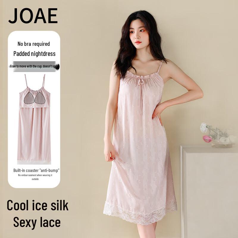 JOAE Women s Imitation Silk Camisole Nightgown L розовый