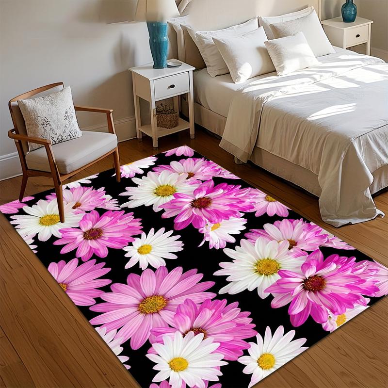 

Fresh Floral Daisy Print Rug Spring Floral Pink White Daisy Non Slip Washable Carpet Doormat for Entryway Living Room Garden 40x60CM