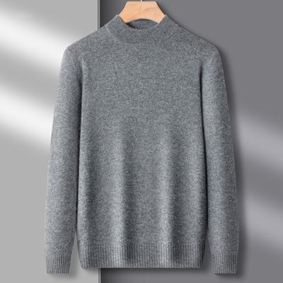 Sweter męski na jesień i zimę, okrągły dekolt, dzianina, gruba elastyczna, długie rękawy, dopasowany krój, ciepły, jednolity kolor, dół, dzianina, codzienny sweter