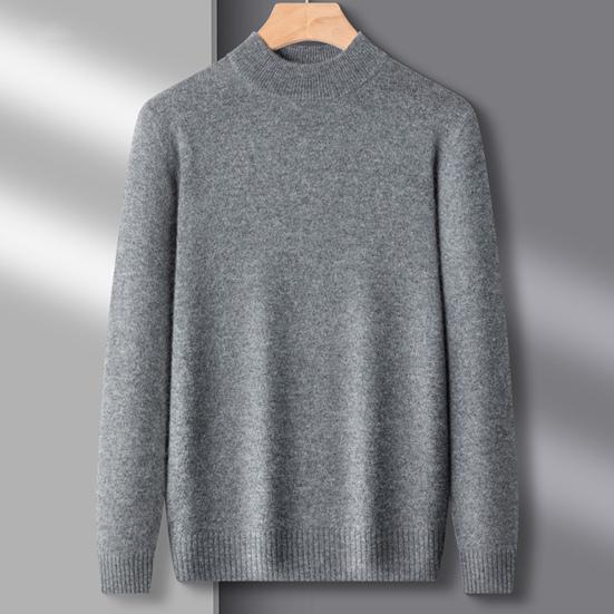 

Yousheng Fall Winter Men Sweater Round Neck Knit Thick Elastic Long Sleeves Slim Fit Warm Solid Color Bottoming Knitwear Daily Wear Sweater M серый