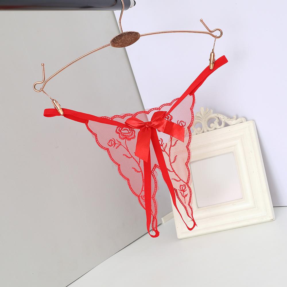 Open Thongs for Women Crotchless Embroidery G String Tanga Lace Briefs Transparent Sexy Lingerie
