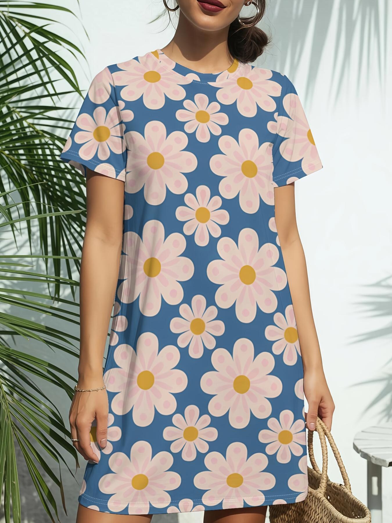 

Blue BlossomsNew Women s Crew Neck Short Sleeve T-Shirt Dress. American Style Fashion Trend Digital Print. Spring ; Summer Casual Versatile - Elegant M дубильна кора