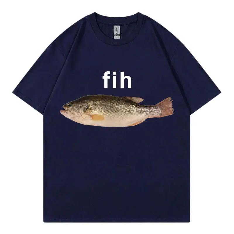 Mens Fun ShortSleeved Fish Pattern 100 Cotton LooseFitting Casual Fashion HighQuality Daily Wear TShirt