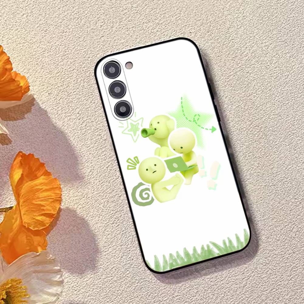 Cute S-Smiski Green Guy Phone Case For Samsung Galaxy A73,A72,A71,A70,A53,A52,A51,Soft Silicone Black Cover