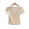 Korean Style Chic Color Block Patchwork Half-Open Collar Short Sleeve T-Shirt for Women