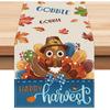Bonhause Turkey Thanksgiving Table Runner 13x90 Inch Fall Autumn Maple Leaves Gobble Happy Harvest Kitchen Dinning Table Decoration for Indoor