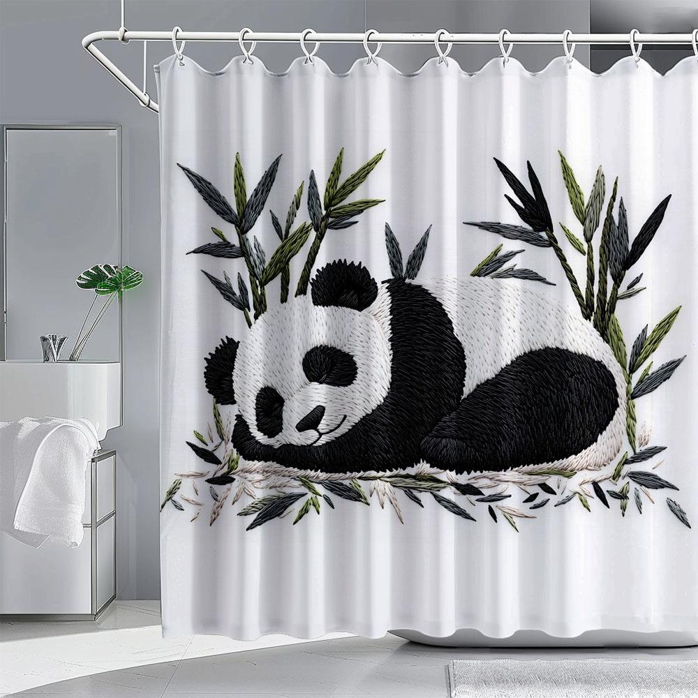 [] 1pc, Shower Curtains for Bathroom, Panda Printed Shower Curtain Bath Decor Home Decoration Bathroom Curtain