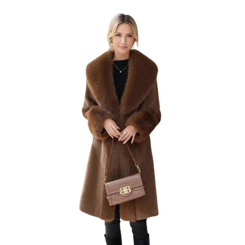 Winter Imitation Leather Coat Big Fur Collar New Women's Medium and Long Light Luxury Imitation Mink Jacket Large Size