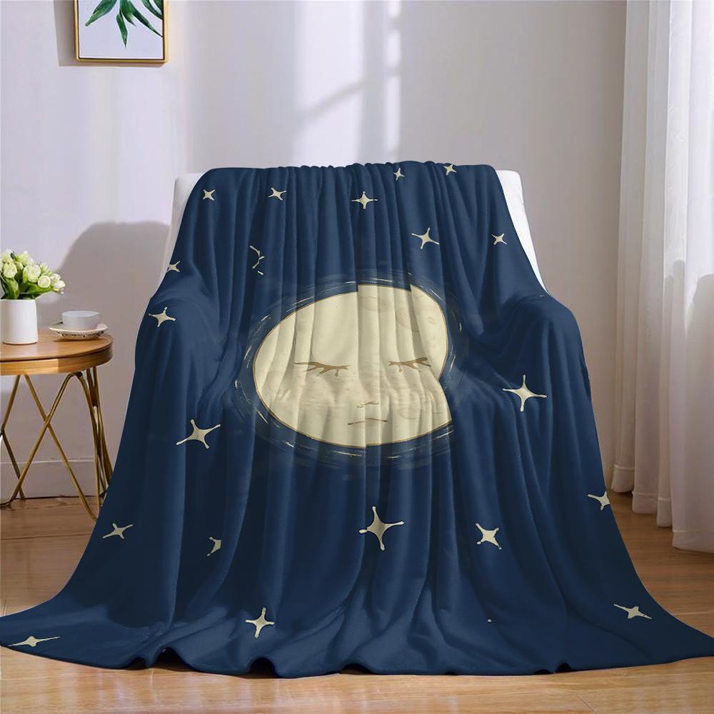 Sleepy Moon Night Flannel Blanket Warm Soft Halloween Christmas Couch Warm Cozy Decorative Decor Gift for All Season