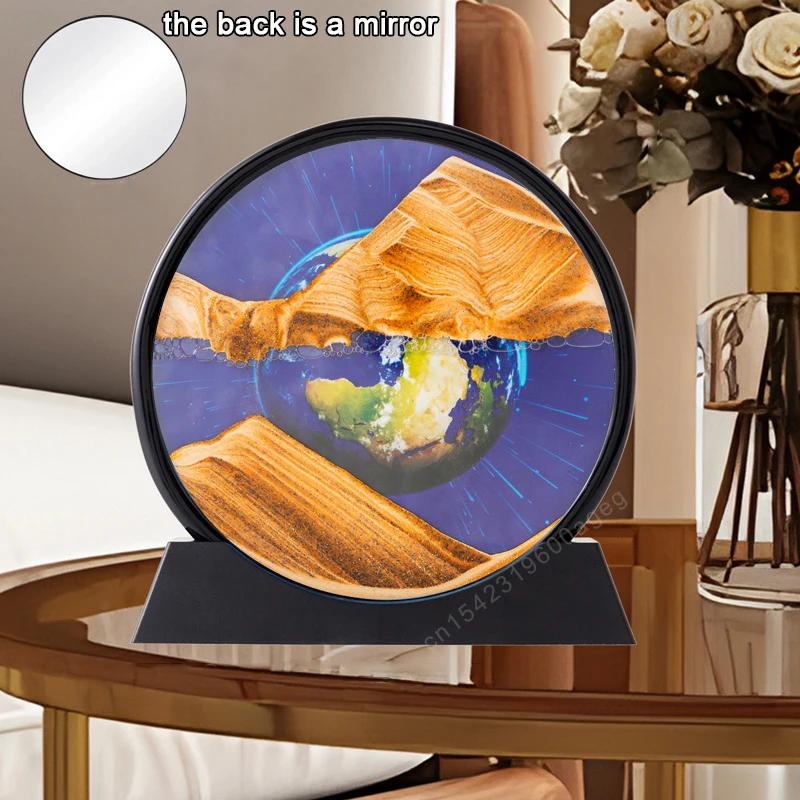 3D Sandscape Moving Sand Art Picture Earth Deep Sea Landscape Quicksand Round Hourglass Flowing Sand Frame Painting Home Decor