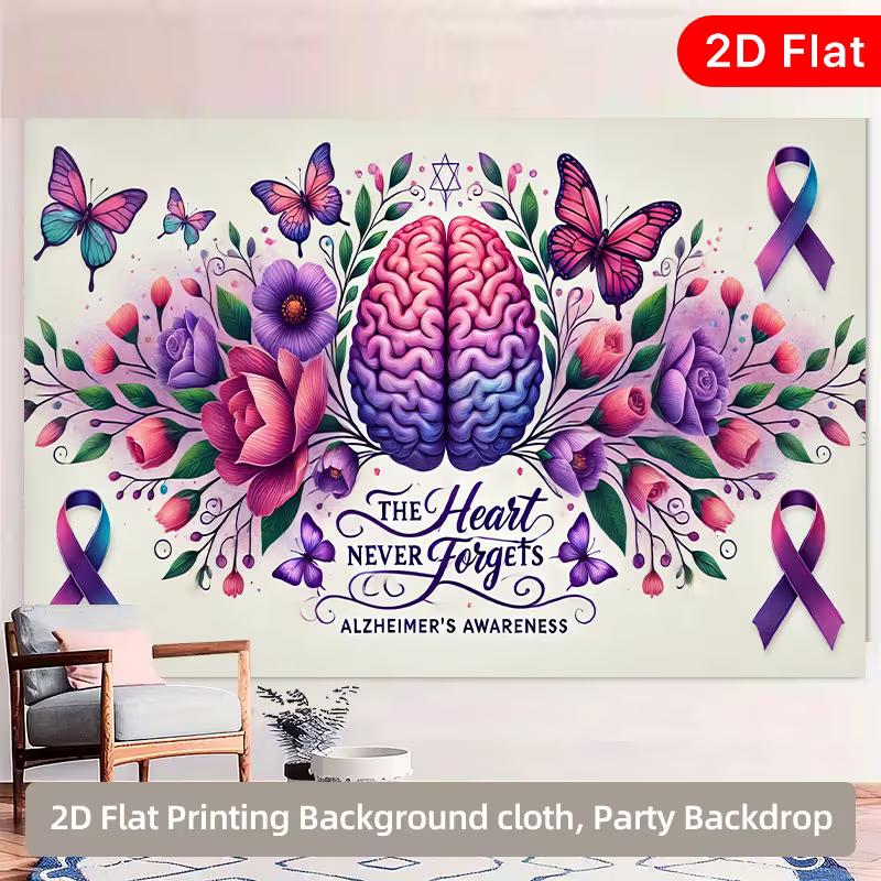 2D Alzheimer s Awareness Backdrop, Floral Brain & Butterfly Photography Banner 47.2x31.5inch/120*80cm