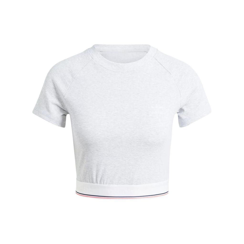 Adidas Originals Tape Waistband Cropped Tee Women Tops Light-Grey IS2318