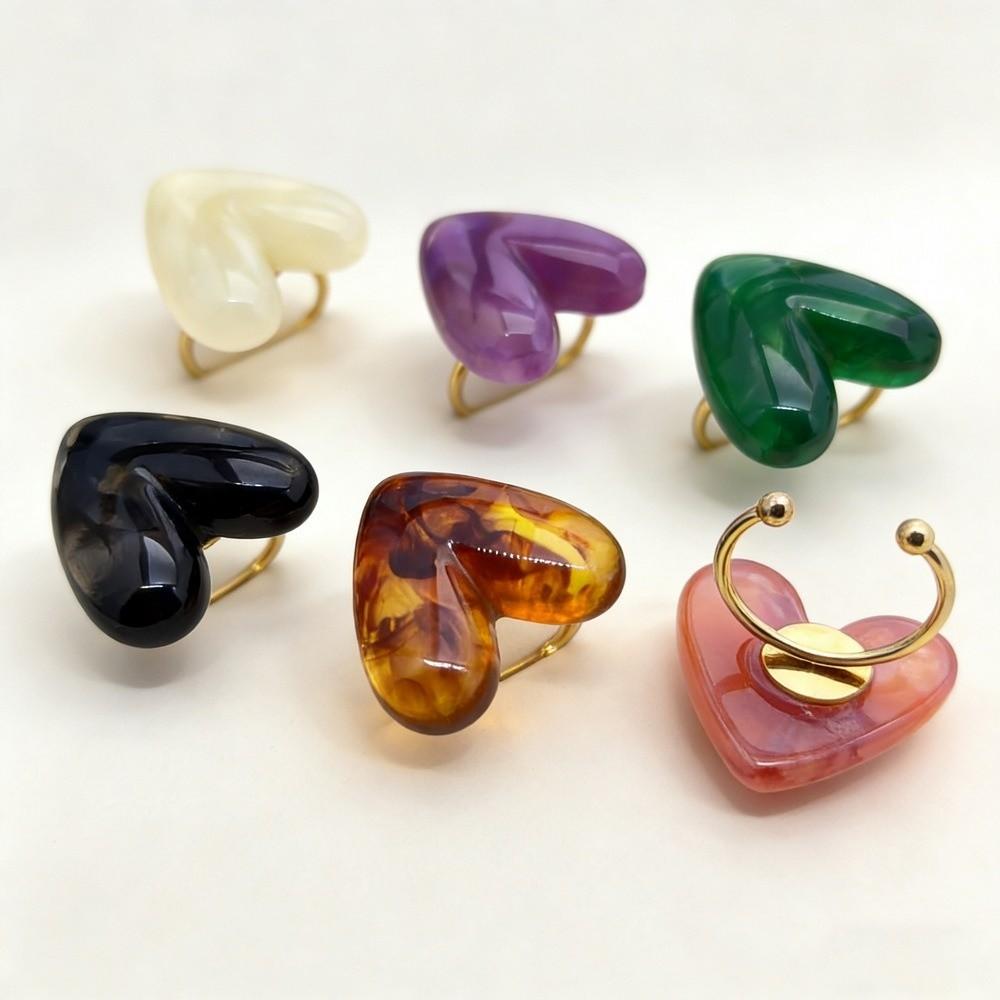 Einfacher offener Mundring Persönlichkeit Verstellbarer Ring Mode Herz Harzring Herren/Damen