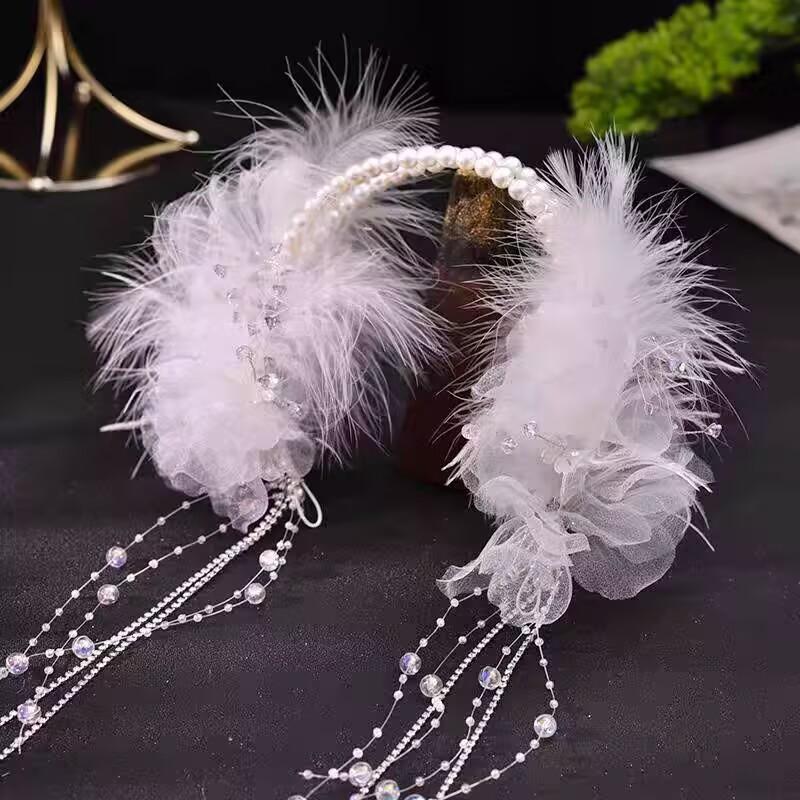 Темперамент умный и сияющий, кристальные бусины-перья, кисточки-цветы на голову, сказочный сон, головной убор-фея