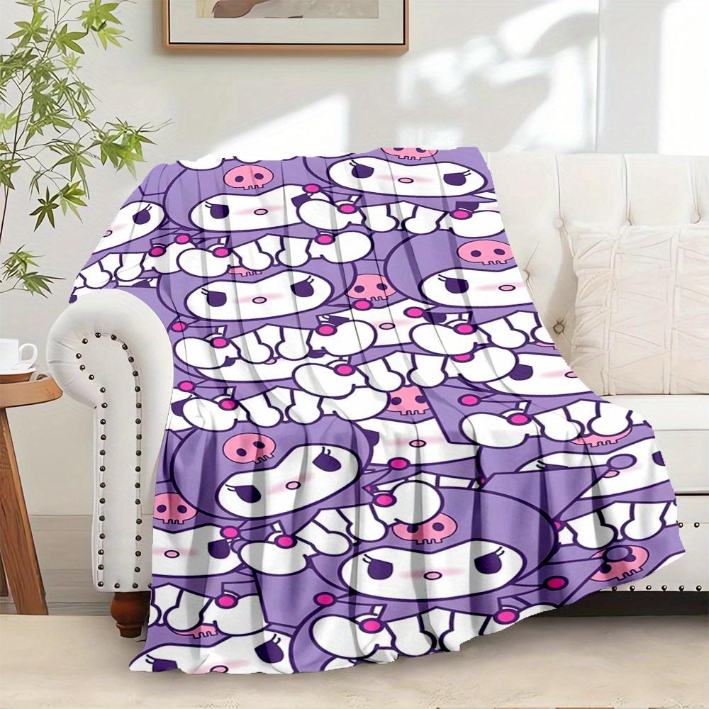 

1pc Cute Cartoon Kuromi Blanket - Purple background with white characters and pink skulls, perfect for home decoration, seasonal use, comfor 130x150cm
