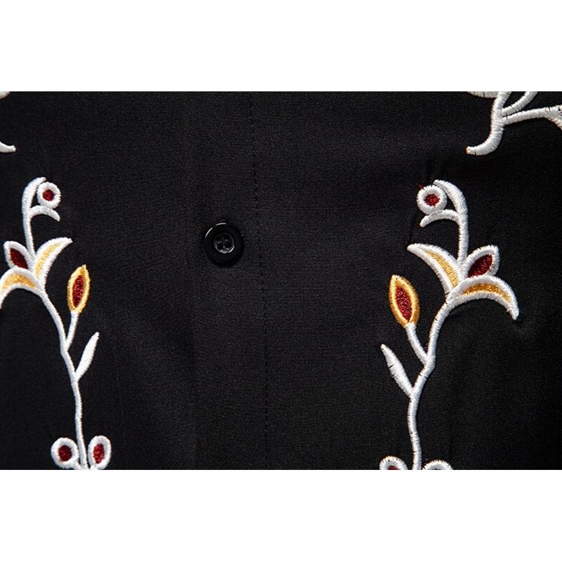 Spring Men's Flower Embroidery Long Sleeve Shirt Casual Exquisite Embroideried Solid Business Office Shirts Male Party Nightclub