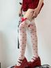 1 Pc Valentine'S Day Women'S Sweet Heart Print Thigh-High Socks, Red Bow Accent Cute Cozy Stockings, Perfect For Romantic Dates