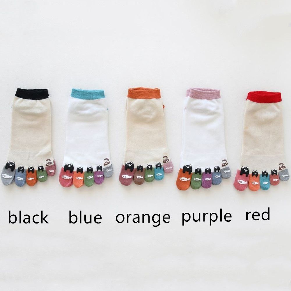 Breathable Tabi Toe Socks Funny Cat Pattern Seperated Toe Socks Athletic Ankle Socks  Casual Use
