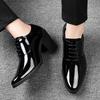 Men White Red High Heels Wingtip Black Leather Derby Wedding Dress Dance Business Formal Elevator Shoes Height Increase Shoes Plus Size