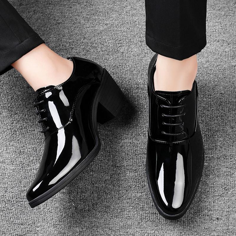 Men White Red High Heels Wingtip Black Leather Derby Wedding Dress Dance Business Formal Elevator Shoes Height Increase Shoes Plus Size