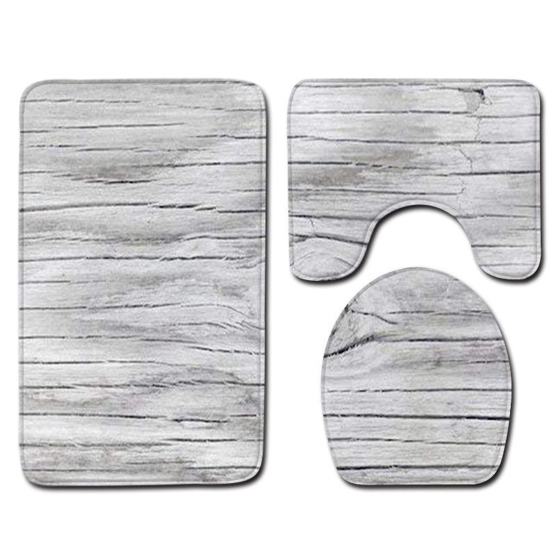 Wood Grain Board Texture Toilet Carpet Set Bathroom Non-Slip Floor Mat Doormat