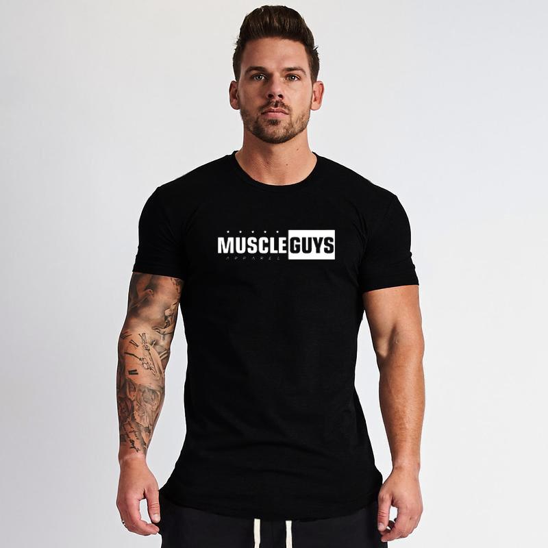 Gym Fitness Muscle Breathable Clothing Summer Cotton Short Sleeve Slim Fit T-shirts Gyms Bodybuilding Mens Casual Sport Shirts