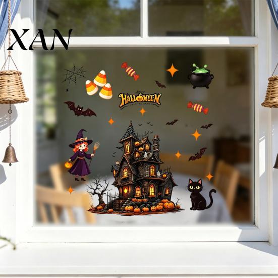 Static Cling Halloween Set Glass Sticker, Window Clings, Reusable Electrostatic Decals, Haunted No Glue Sticker House Stickers for Doors Windows,