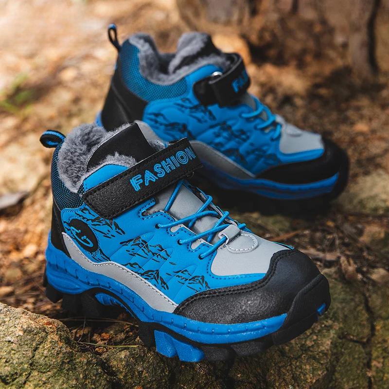 Zimní dětské ležérní sněhové kotníkové boty Protiskluzové venkovní horolezecké boty Módní dětské nepromokavé teplé tenisky