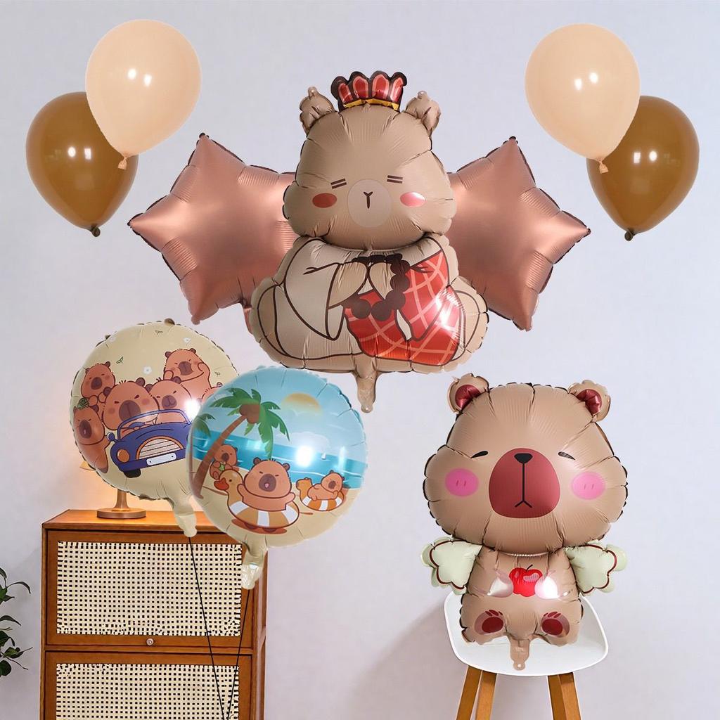 10-piece Capibara-themed Aluminum Film Balloon Set for Children's Birthday Party Decoration Supplies
