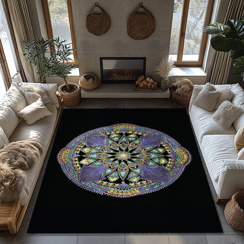 Intricate Mandala Pattern Area Rug Non-Slip Floor Mat Bohemian Home Decor Living Room Bedroom Carpet Artistic Design Modern Styl