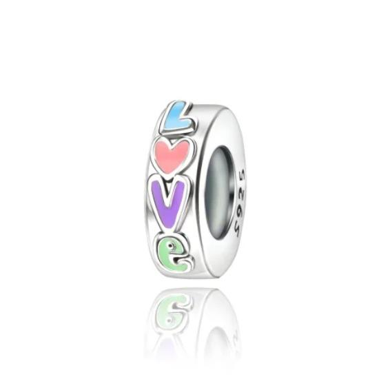 Copper Full Diamond Charms Colorful Heart Blooming Rose Round Beads Pendant Fit Original Bracelets Necklace Jewelry