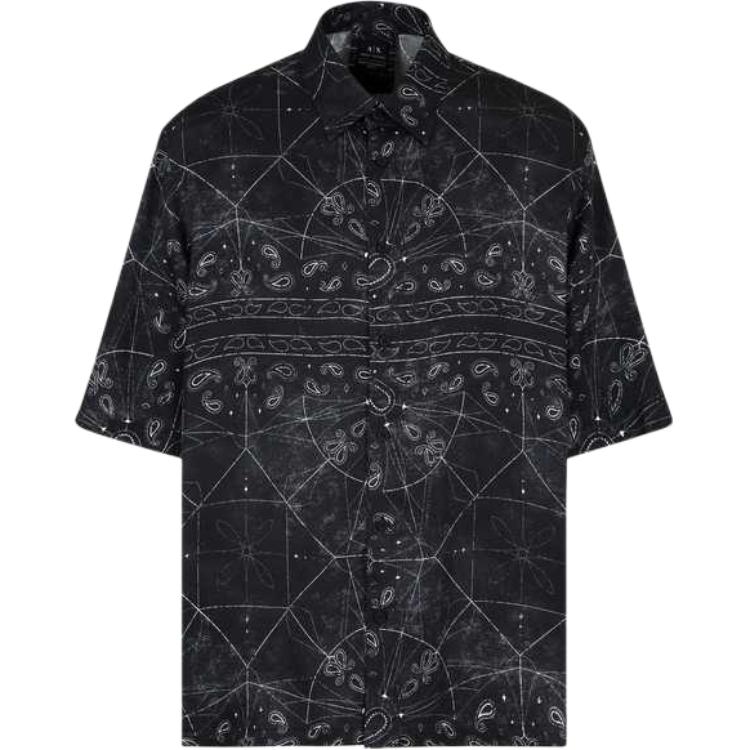 Armani Exchange SS25 Cotton Paisley Short Sleeve Shirt Men shirts Black XM000426-AF13235-FC040