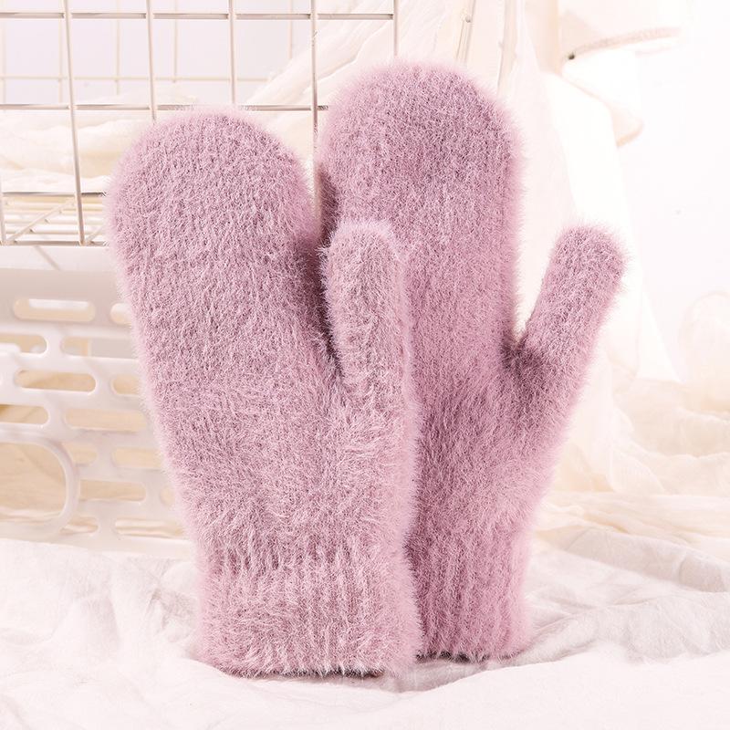 Femme Hiver Garder au Chaud Plus Cachemire Épaissir Polaire Vison Solide Mignon Adorable Extérieur Coupe-vent Cyclisme Mitaines Gants Doigts Entiers
