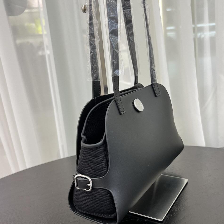 New First-layer Cowhide Splicing Canvas Tote Bag Shell Bag Retro Underarm Bag Shoulder Handbag Women