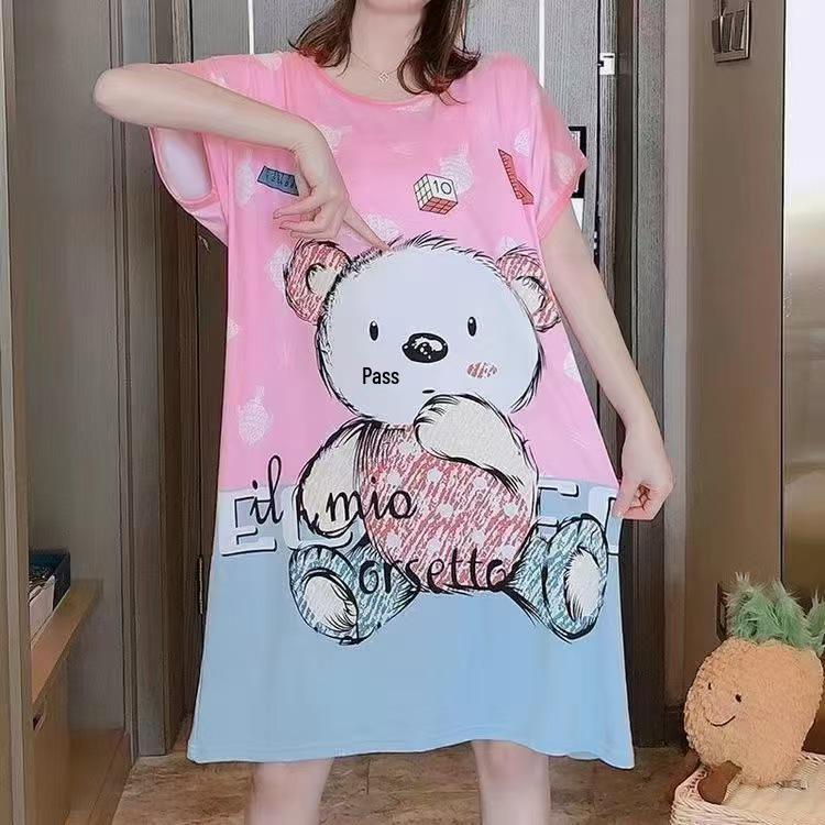 Women's Short Sleeve Cartoon Nightgown - Loose Fit Pajamas for Summer, Spring & Autumn